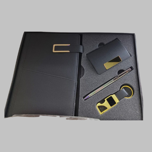 Premium 3-in-1 Diary, Pen & Keychain Gift Set - Black Color